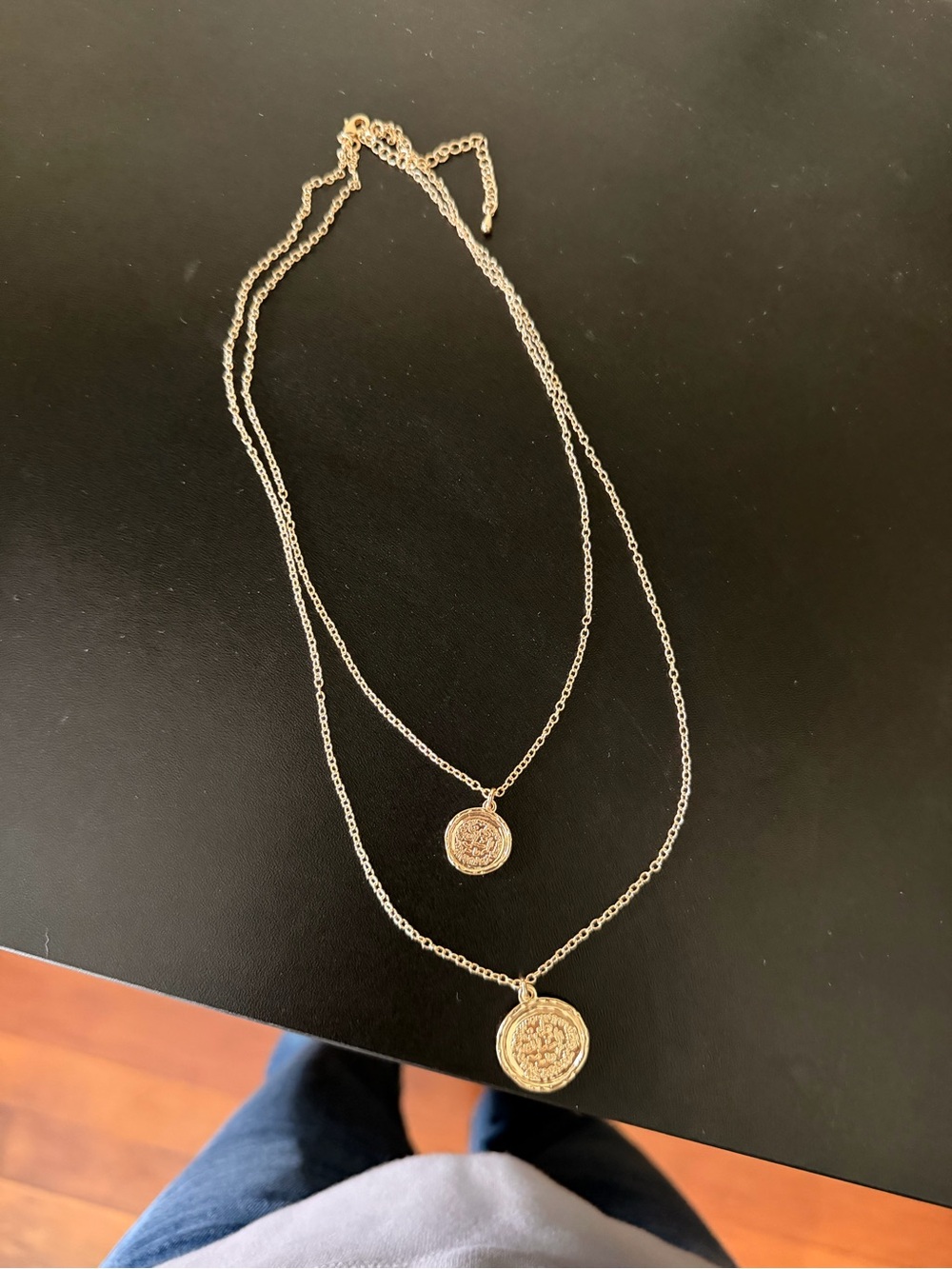 Gold tone double necklace